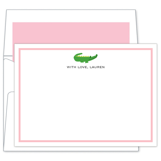 Alligator Pink Border Flat Note Cards